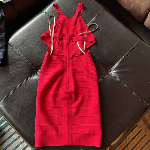 Herve Leger Zariah Dress Sz S Lipstick Red - Picture 8 of 11